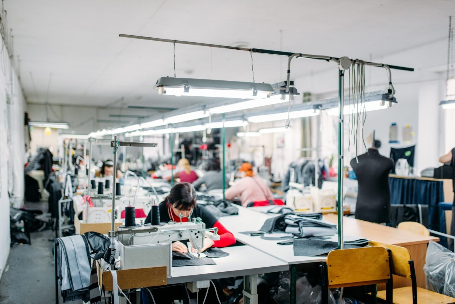 Workshop, production of clothing, sewing machine